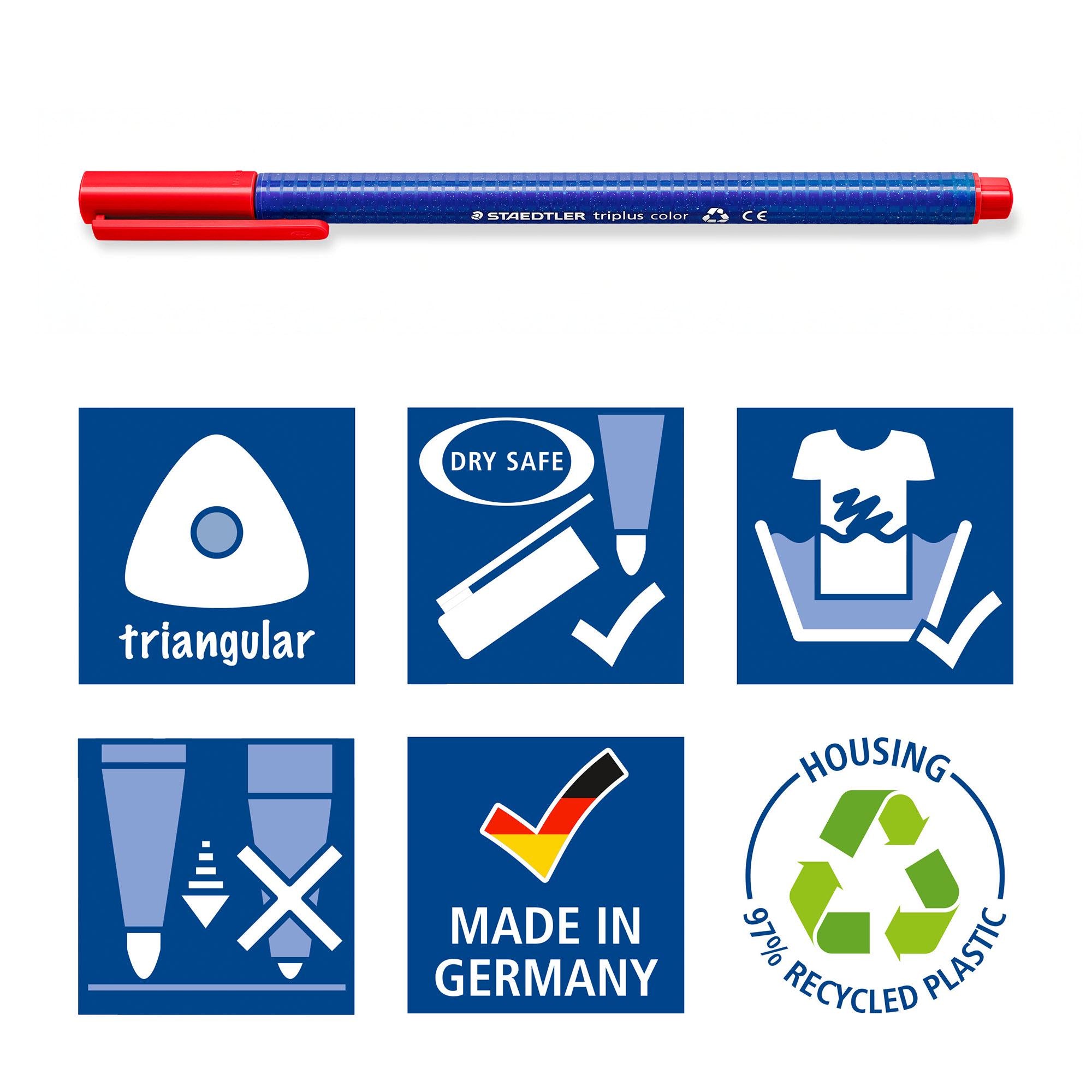 Staedtler Triplus pack of 10 fibre-tip pens in assorted colours - British product