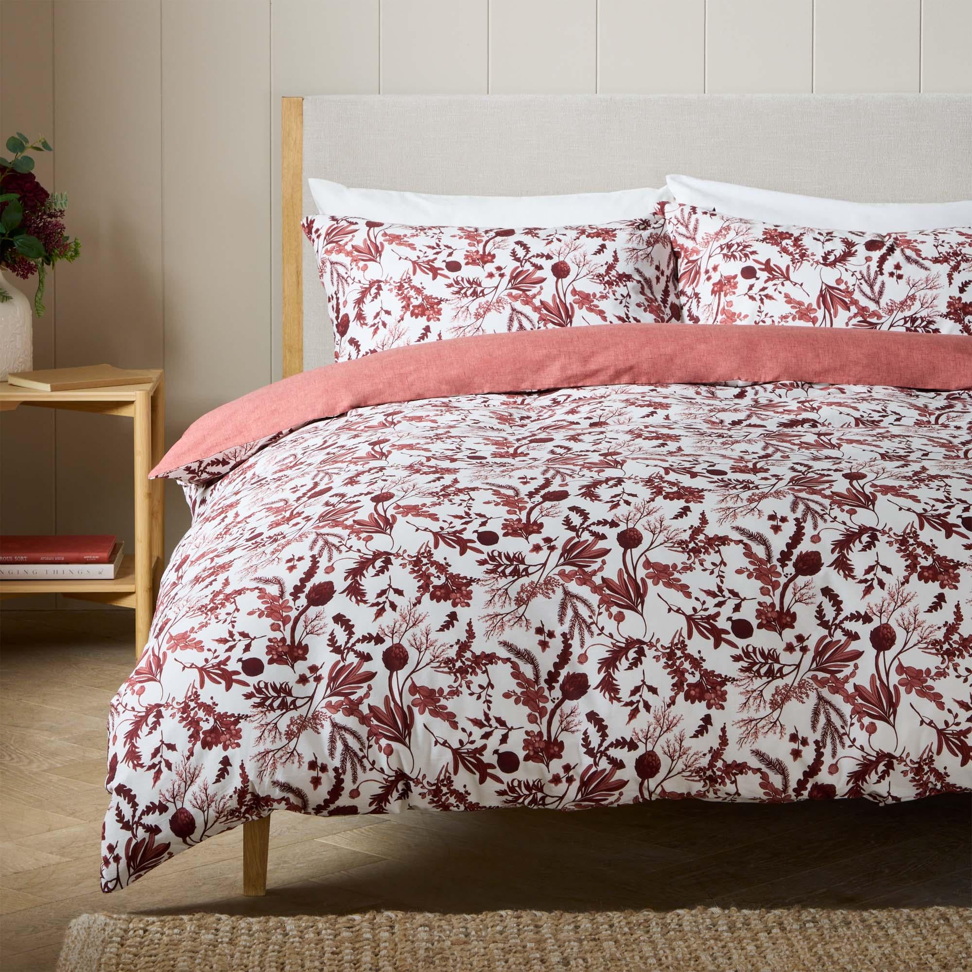 Sainsburys Foliage Print Bedding Set Burgundy Various Sizes (British brand)