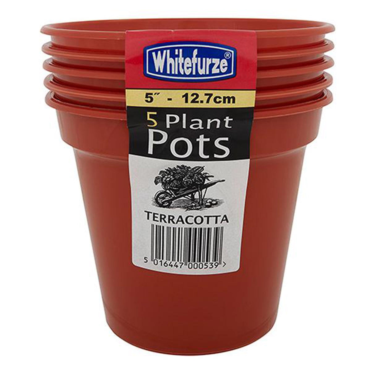 Whitefurze plastic pots pack of 5 12.7cm - British product
