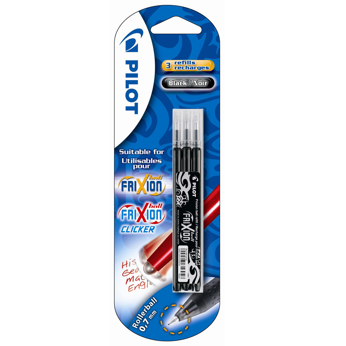 Pilot Frixion black ink refill cartridge, imported from the UK