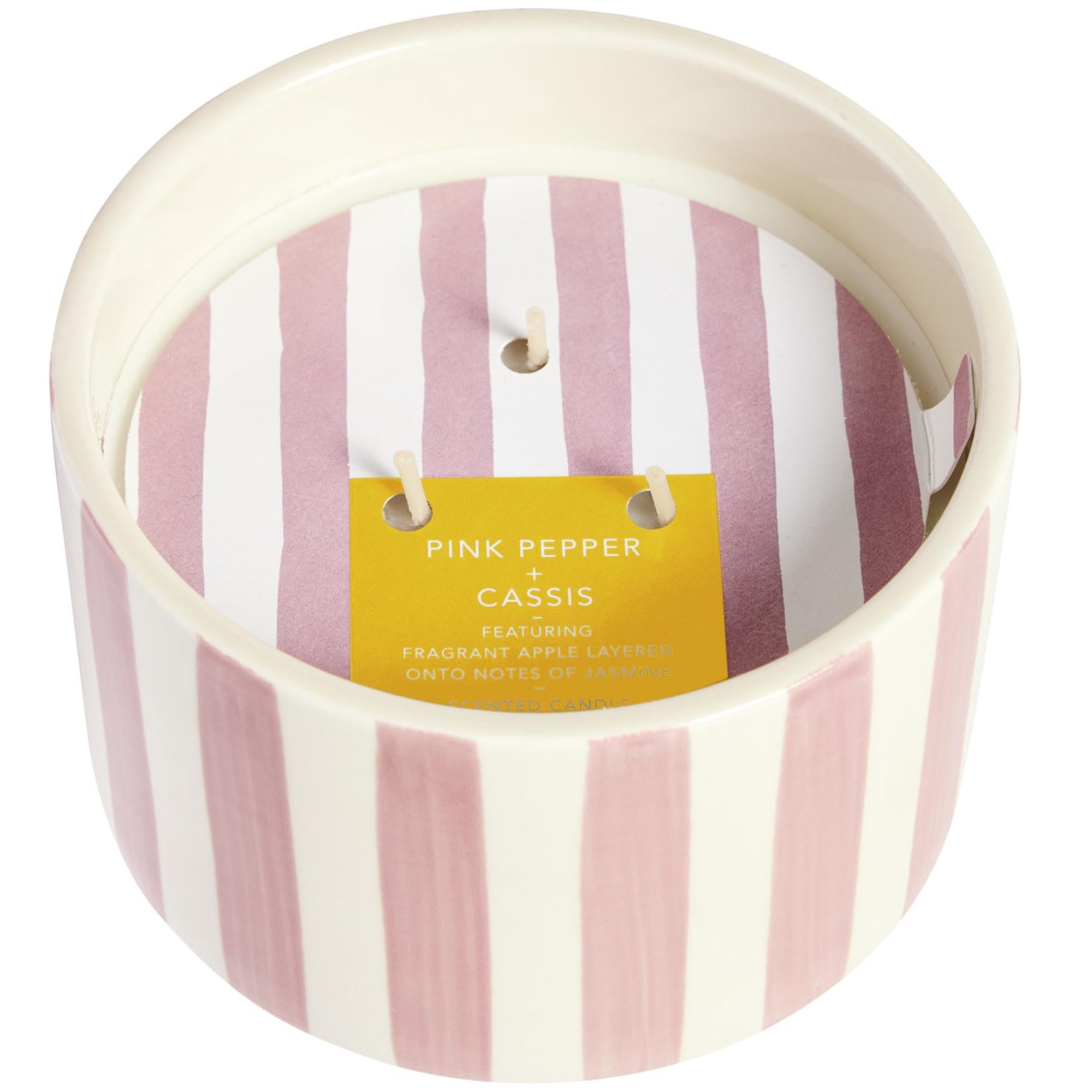 Habitat Pepper & Cassis scented pink stripe ceramic large candle, UK version