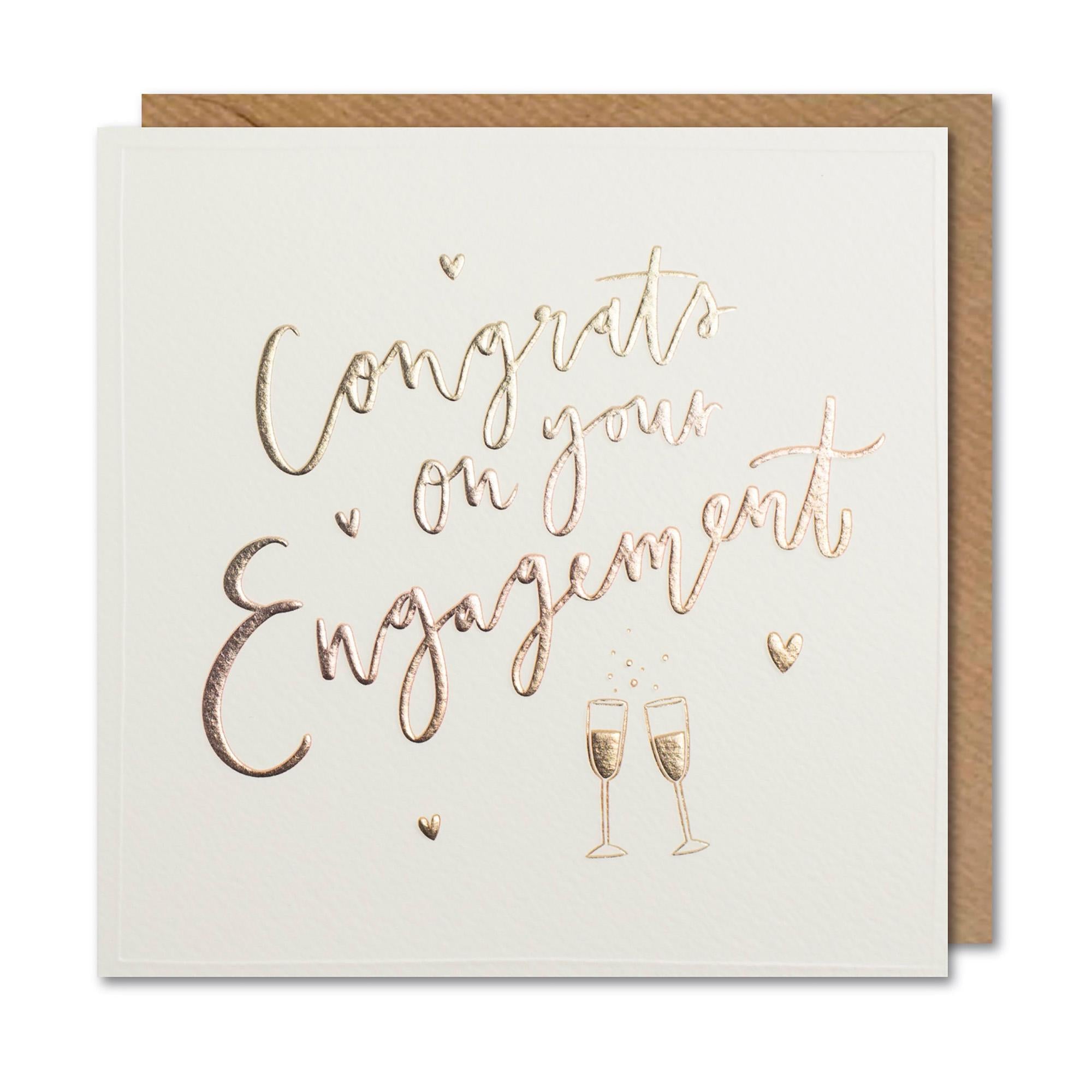 Paperlink Greeting Card Gold Champagne Hearts 16x16cm, imported from the UK