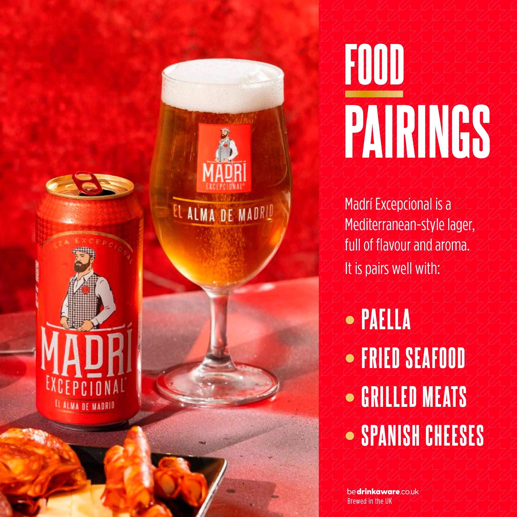 Madri Excepcional premium lager beer cans 4x440ml (British brand)