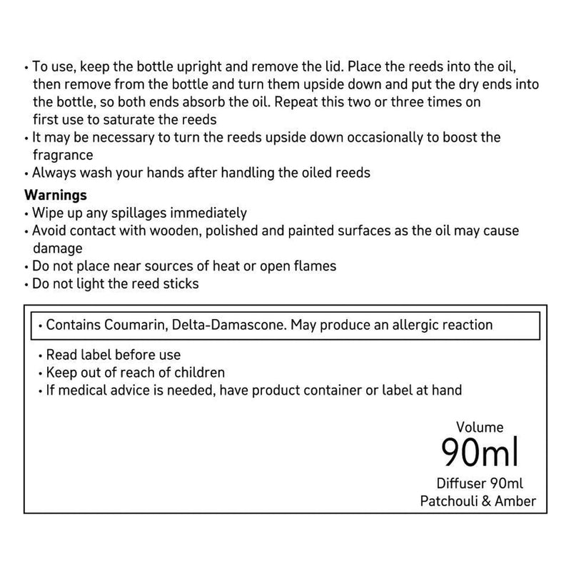 Habitat Reed Diffuser Refill Patchouli & Amber 90ml, UK version