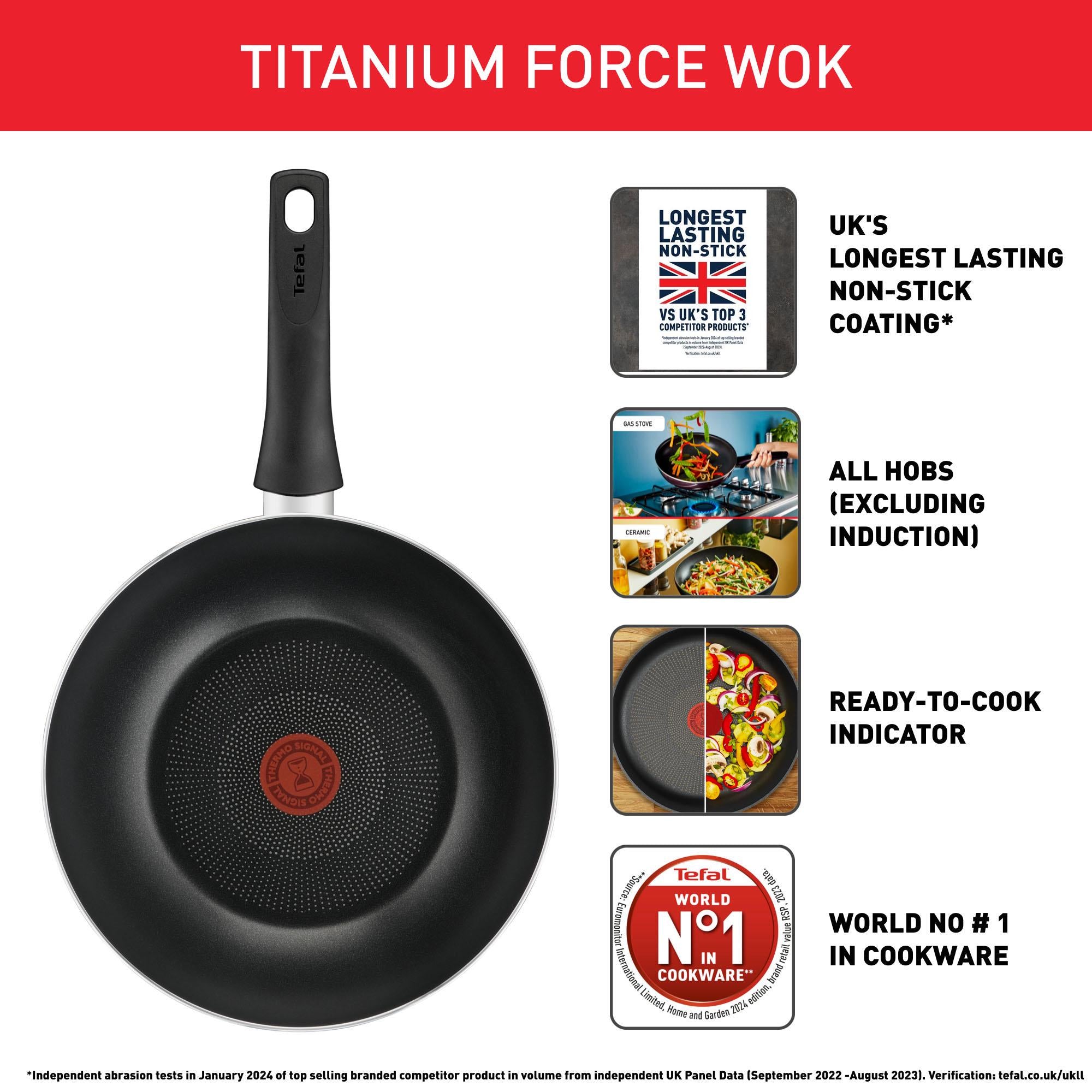 Tefal Titanium Force Aluminium Non-Stick Wok 28cm (British brand)