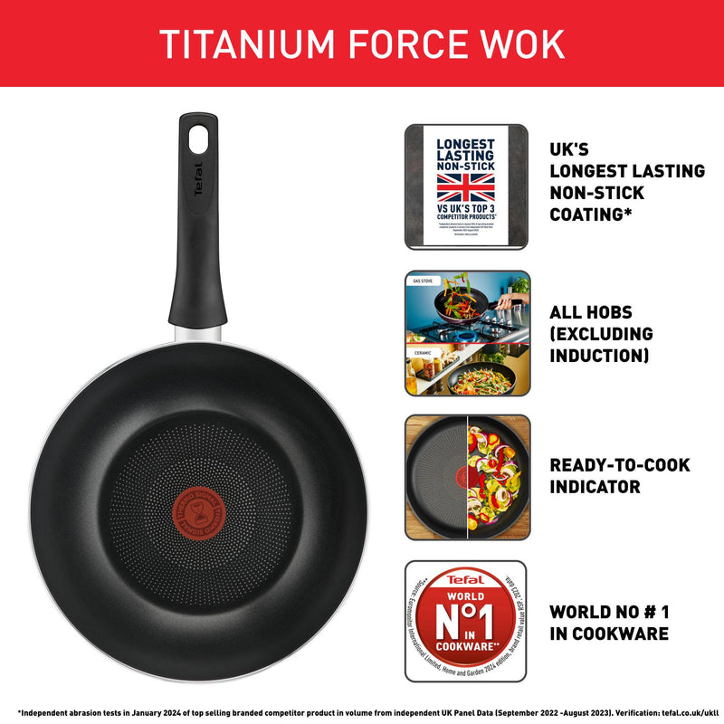 Tefal Titanium Force Aluminium Non-Stick Wok 28cm (British brand)