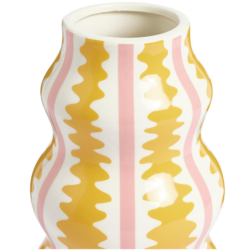 Habitat pink and yellow striped ceramic wiggle vase 25cm (British brand)