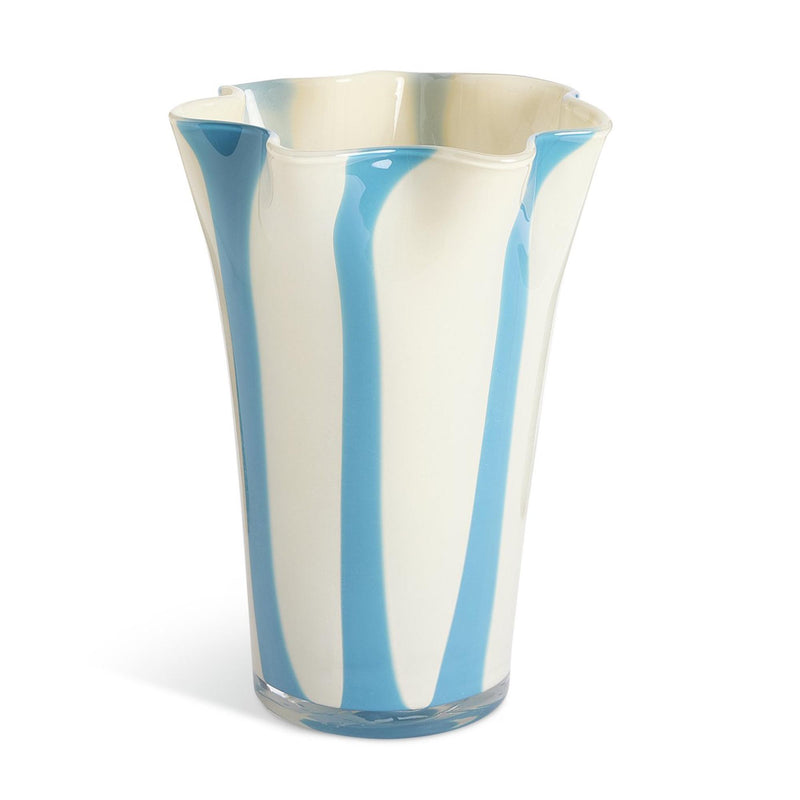 Habitat milk glass vase blue stripe 28.7cm, imported from the UK