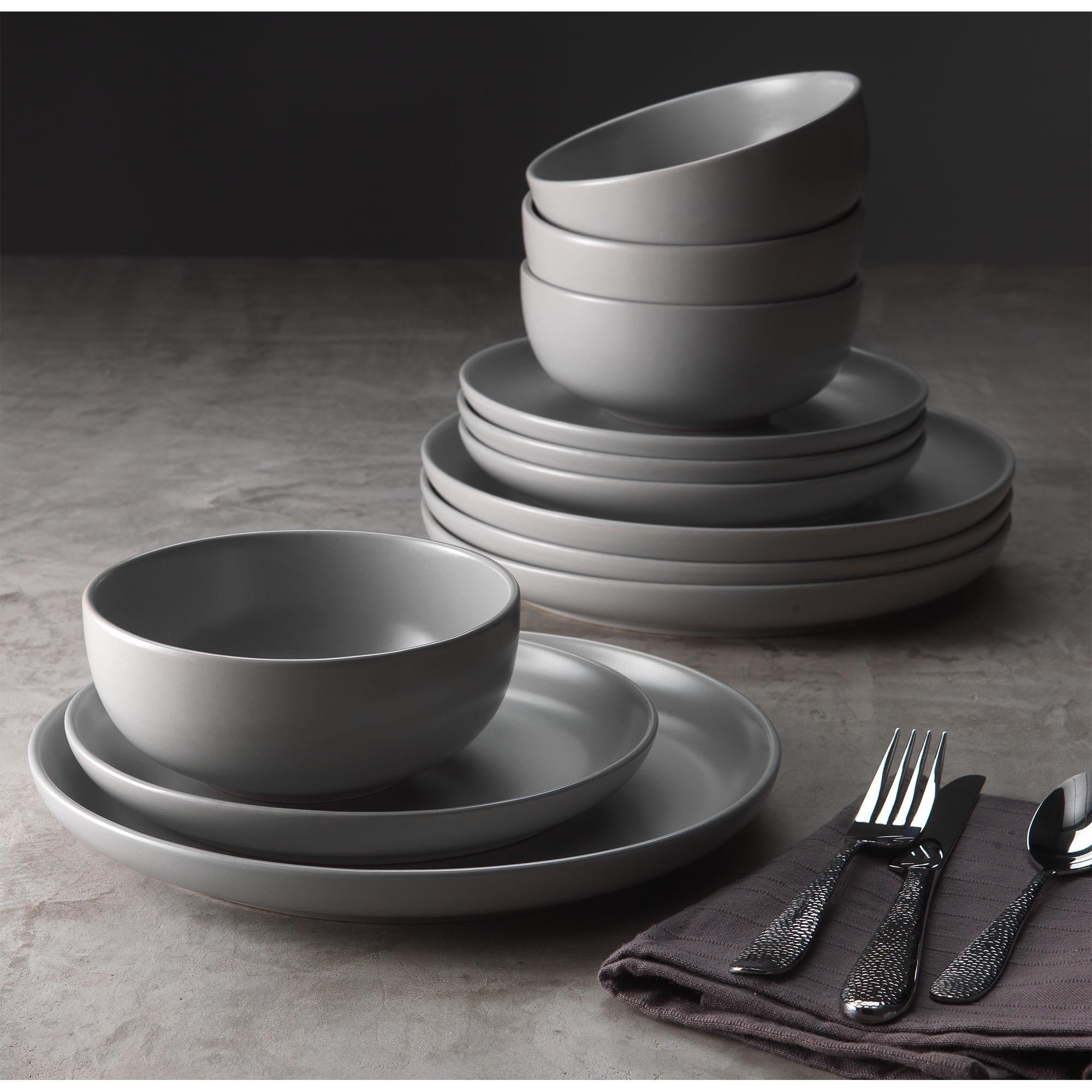 Habitat 12pc matte grey dinner set stoneware - British product