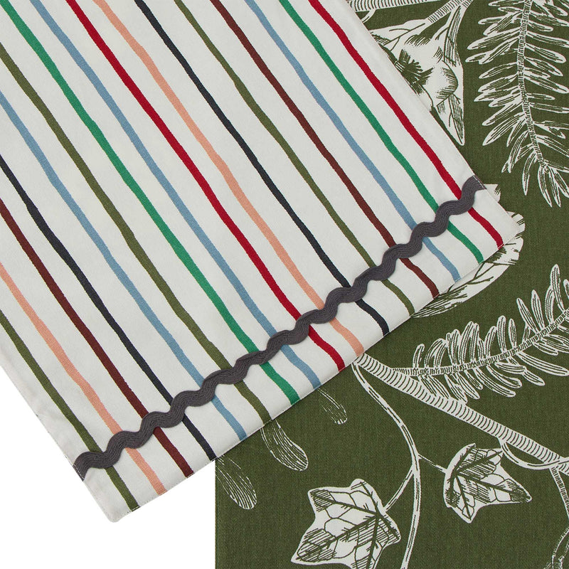 Habitat Floral Stripe Cotton Table Runner Green 220 x 33cm, UK version