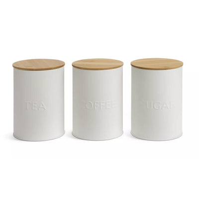 Sainsburys Habitat Embossed Text Pack of 3 White Kitchen Canisters- Buy online at McGrocer