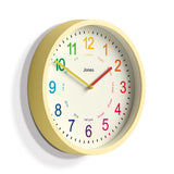Jones Clocks kids analogue wall clock yellow, imported from the UK