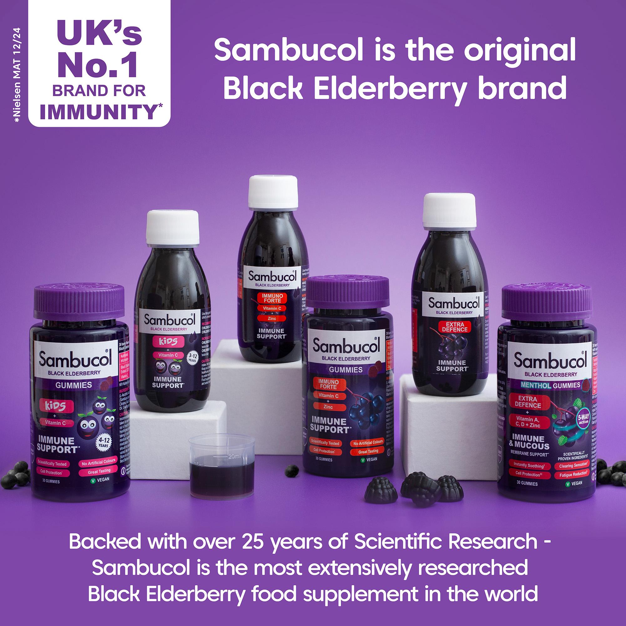 Sambucol Immuno Forte black elderberry gummies 30 count, imported from the UK