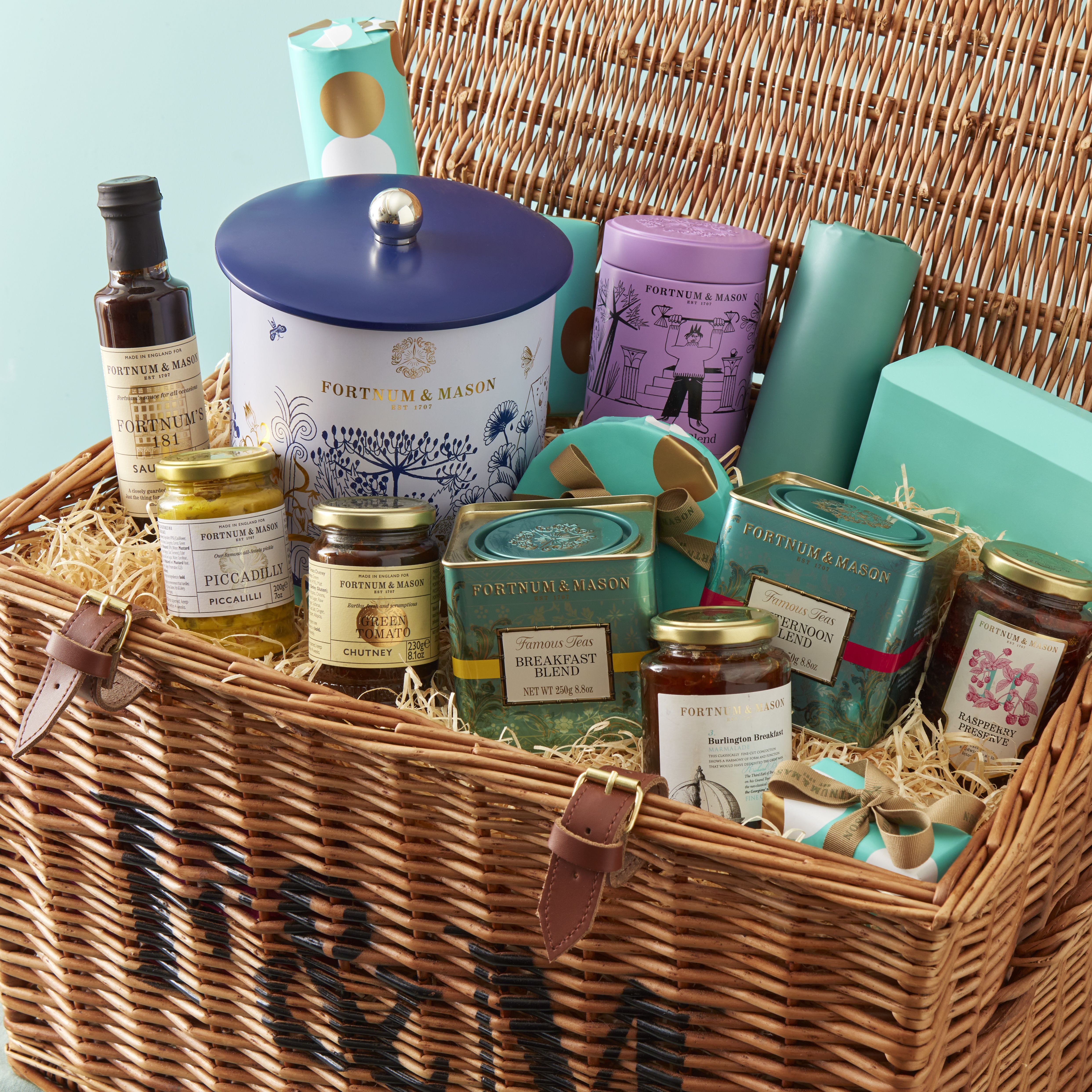 Burlington Hamper with chocolates, biscuits, preserves and teas, imported from the UK