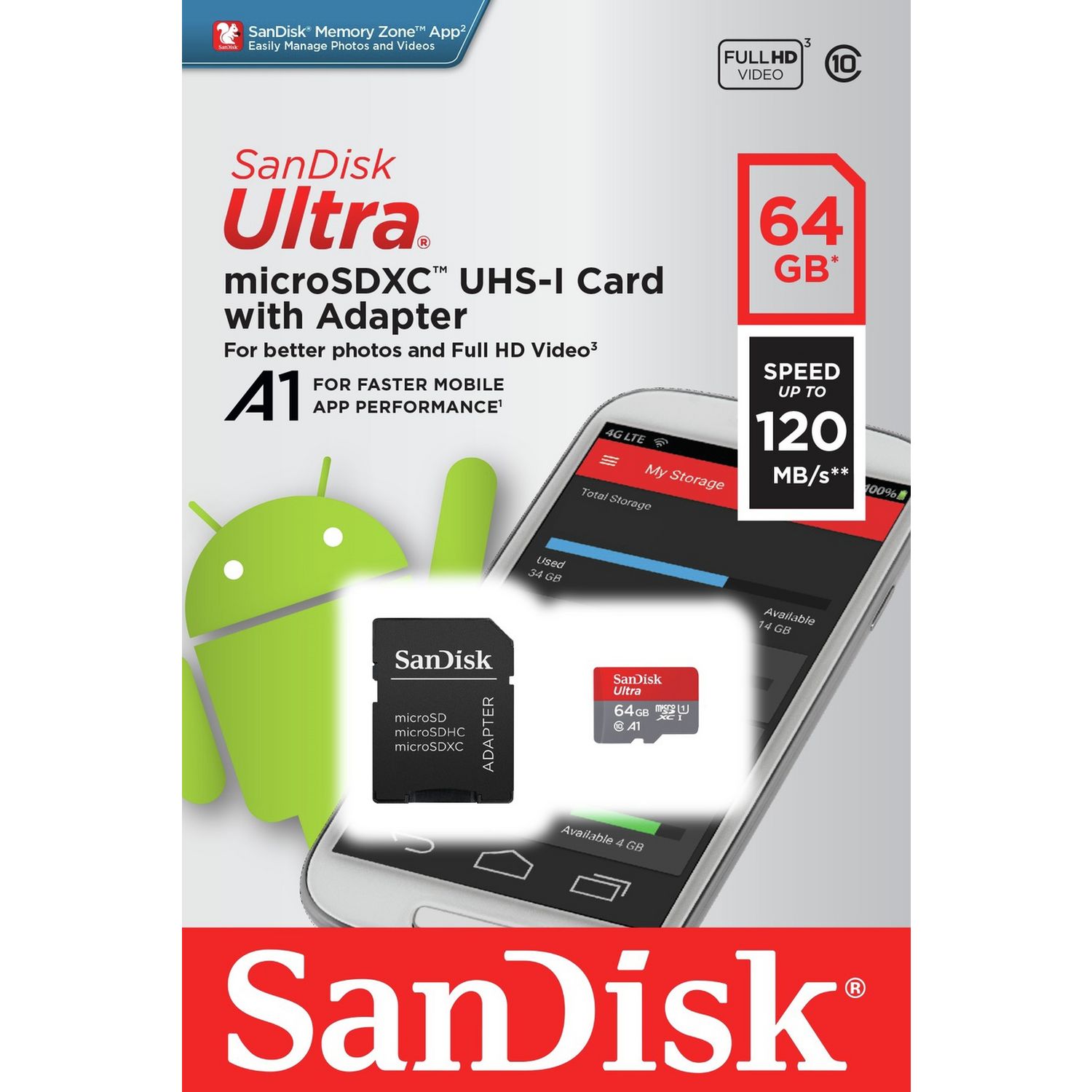 SanDisk Ultra 64GB microSDXC memory card, UK version