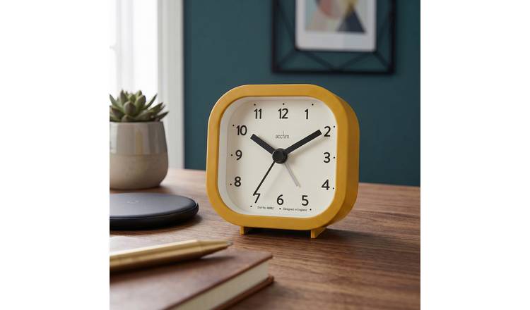 Acctim analogue alarm clock in mustard - British product