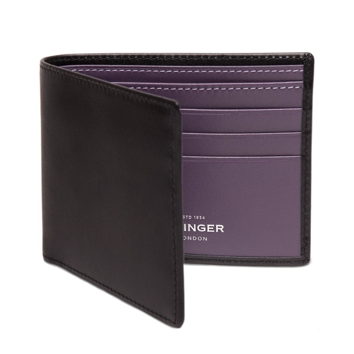 Ettinger billfold wallet black and purple leather, UK version