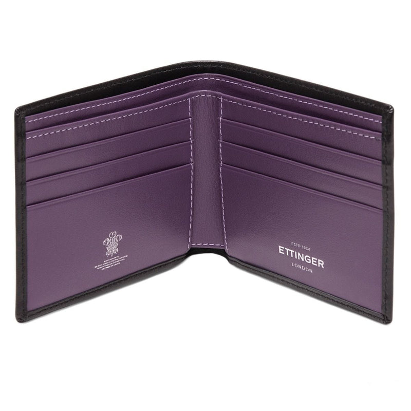 Ettinger billfold wallet black and purple leather, UK version