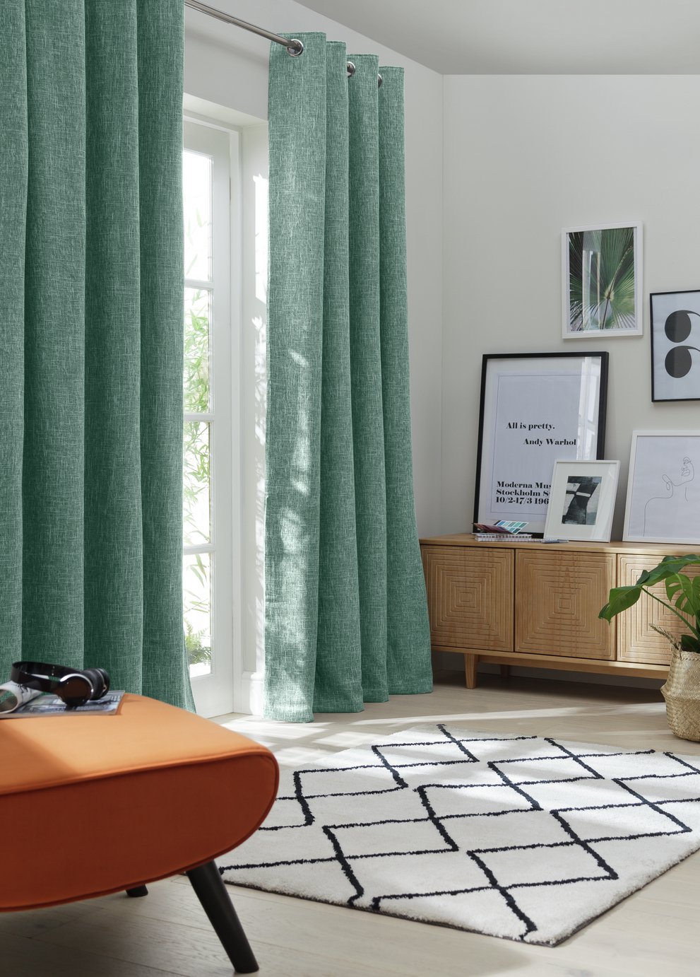 Habitat Blackout Eyelet Curtains Forest Green 168x183cm, UK version