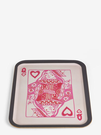 Next Rockett St George Pink Queen of Hearts Wood Veneer Serving Tray with Anti Slip Finish, 43cm x 33cm- Buy online at McGrocer