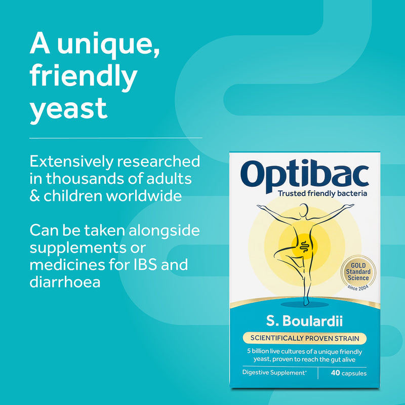 Optibac Saccharomyces Boulardii probiotic supplement 40 capsules - British product