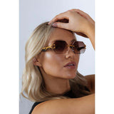 SVNX rimless oval geometric sunglasses in gold and brown - British product