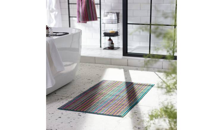 Habitat multicoloured skinny bright stripe bath mat 80x50cm, UK version