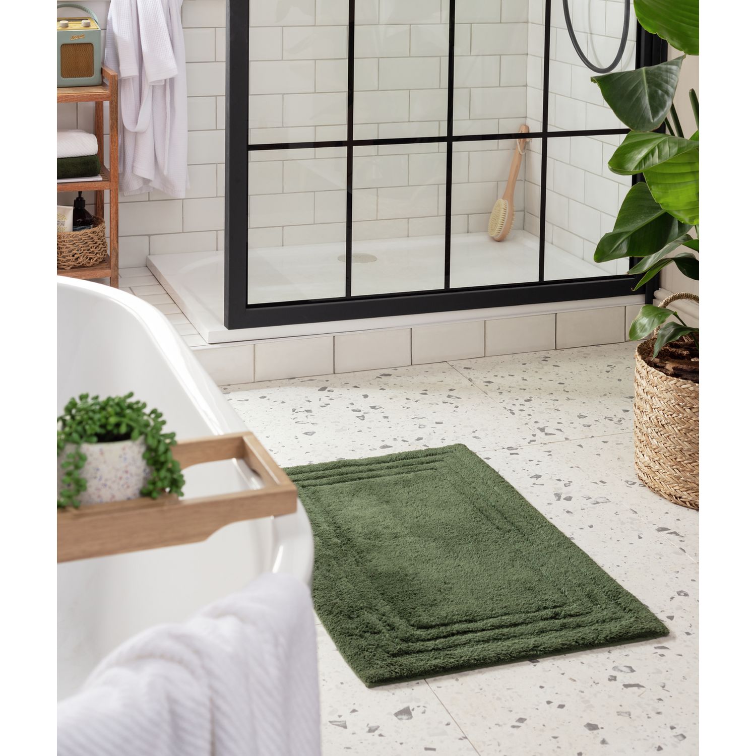 Habitat Cotton Deep Pile Tufted Bath Mat - Forest Green