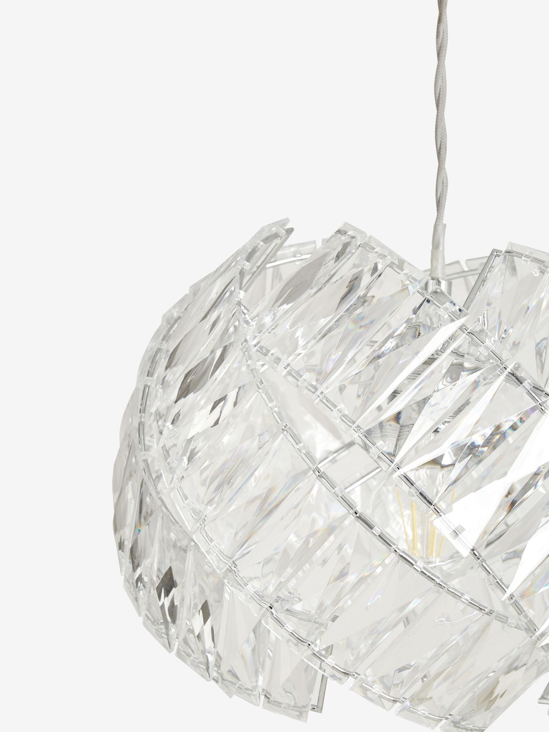 Chrome Belgravia ceiling light with faceted bead design, imported from the UK
