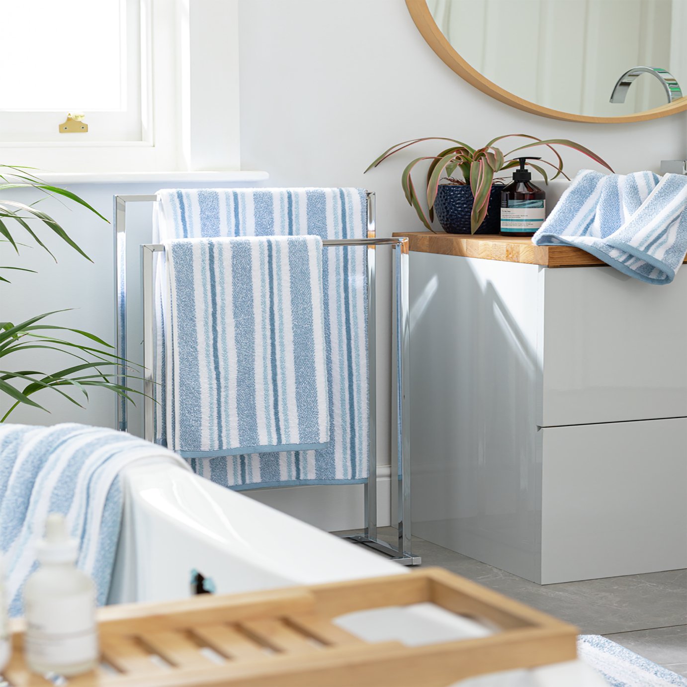 Habitat Coastal Stripe Blue & White face cloths 30x30cm, UK version