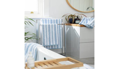 Argos Habitat Coastal Stripe Blue & White 2-Piece Face Cloths 30x30cm- Buy online at McGrocer