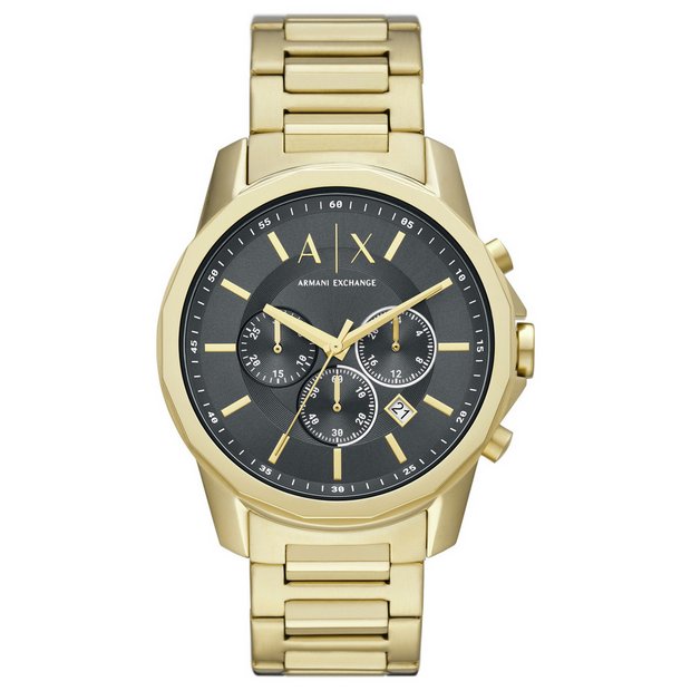 Armani Exchange men's watch gold strap grey dial 44mm (British brand)