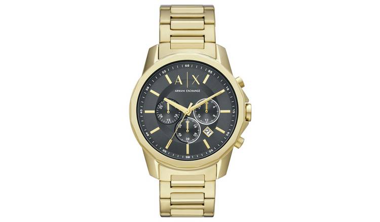 Armani Exchange men's watch gold strap grey dial 44mm (British brand)