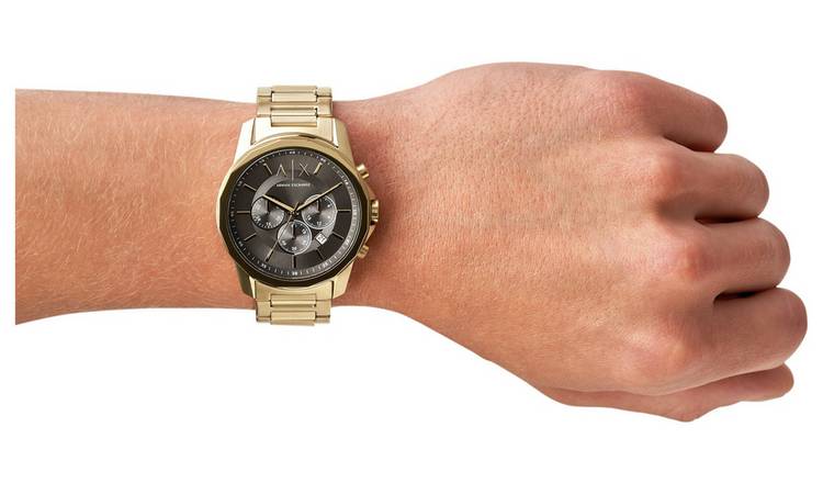 Armani Exchange men's watch gold strap grey dial 44mm (British brand)