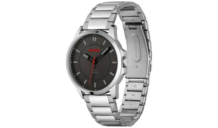 HUGO men's watch black dial stainless steel bracelet 43mm - British product