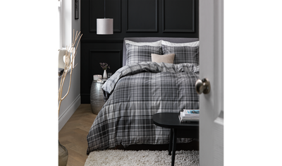 Argos Argos Home Grey Brushed Cotton Check Bedding Set King Size- Buy online at McGrocer