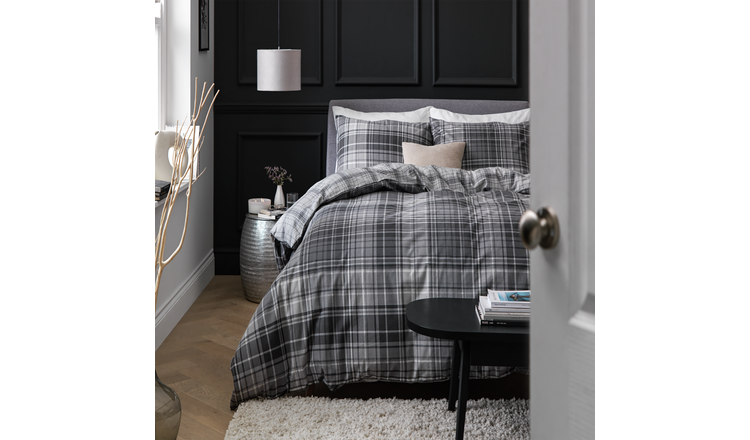 Argos Home Grey Brushed Cotton Check Bedding Set King Size - British product