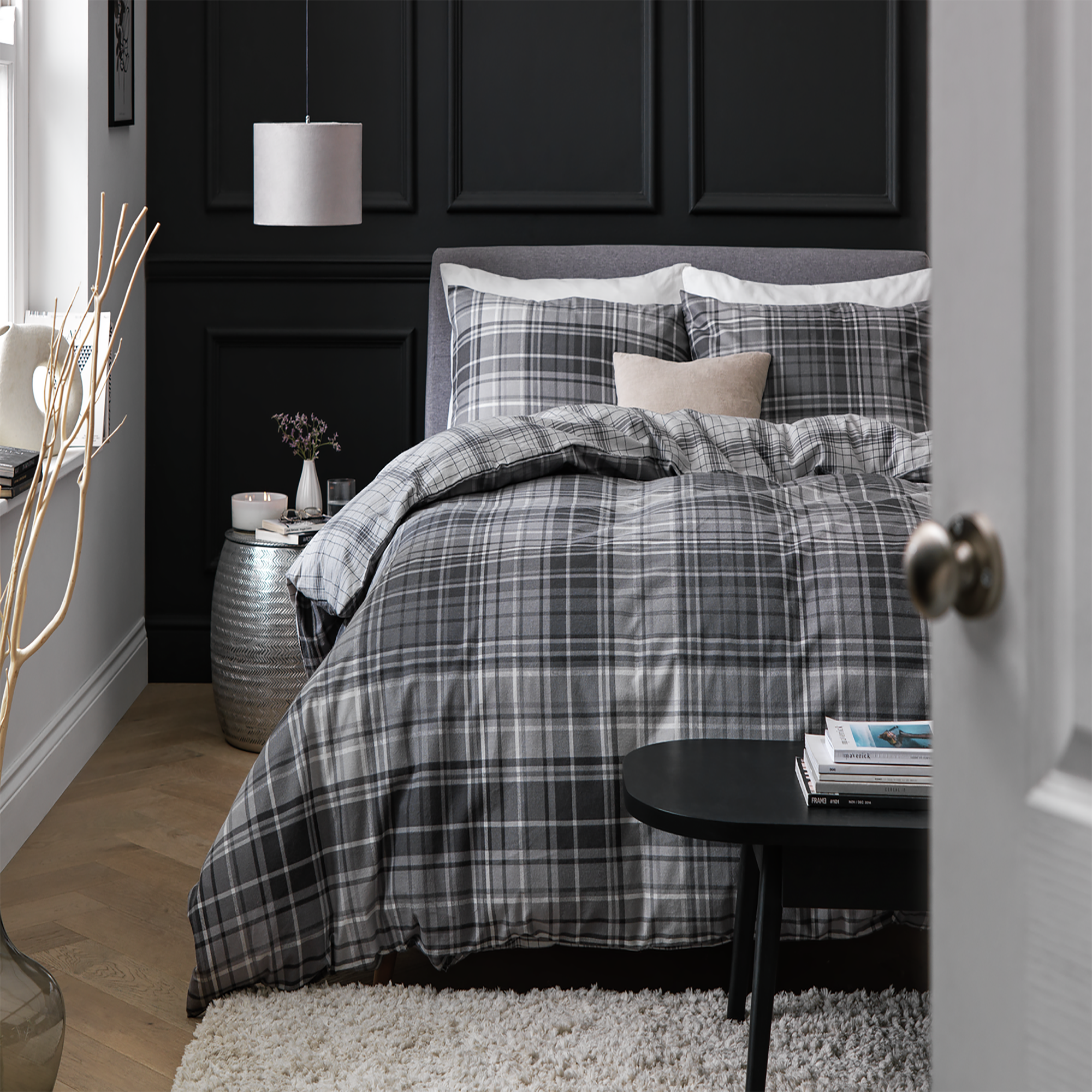 Argos Home Grey Brushed Cotton Check Bedding Set King Size - British product