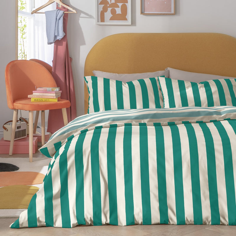 Habitat Stripe Green and White Duvet Cover Set King size, UK version