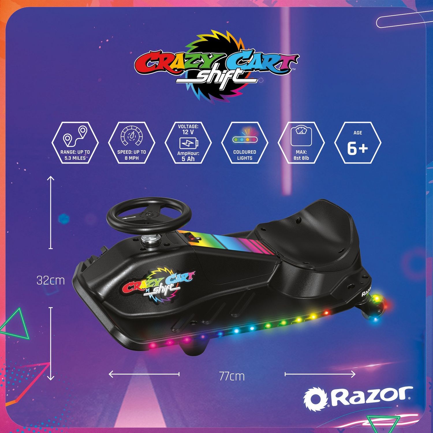 Razor Crazy Cart Shift LED Lightshow kids drift cart, UK version