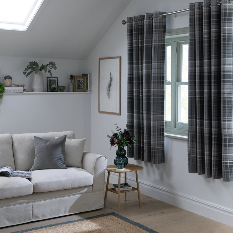 Habitat Check Eyelet Curtains Grey 229x229cm, UK version