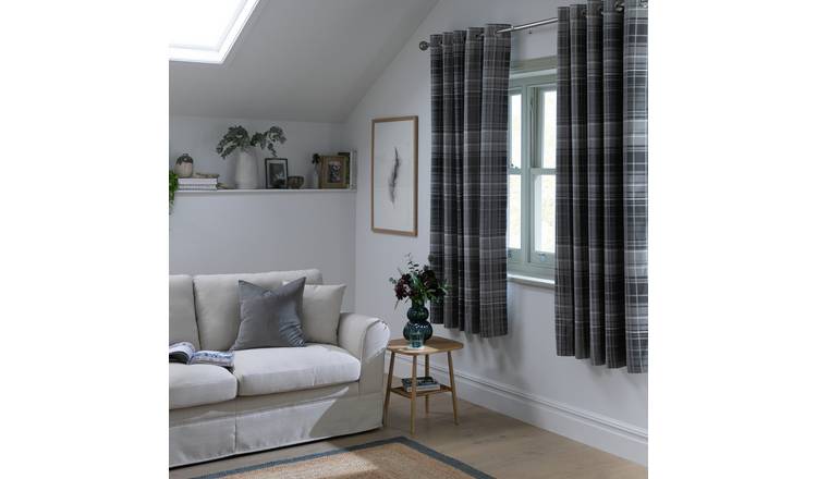 Habitat Check Eyelet Curtains Grey 229x229cm, UK version