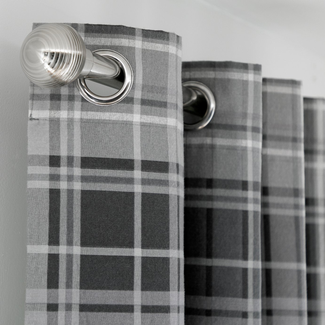Habitat Check Eyelet Curtains Grey 229x229cm, UK version