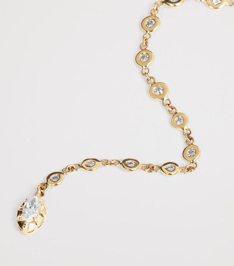 Jacquie Aiche yellow gold Sophia necklace with diamonds and emerald (British brand)