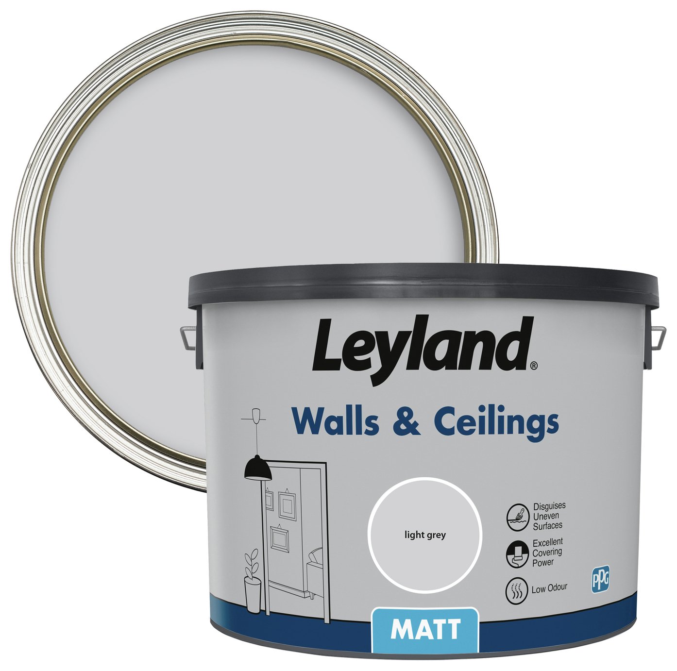 Leyland Wall & Ceiling Matt Paint Light Grey 10L, UK version