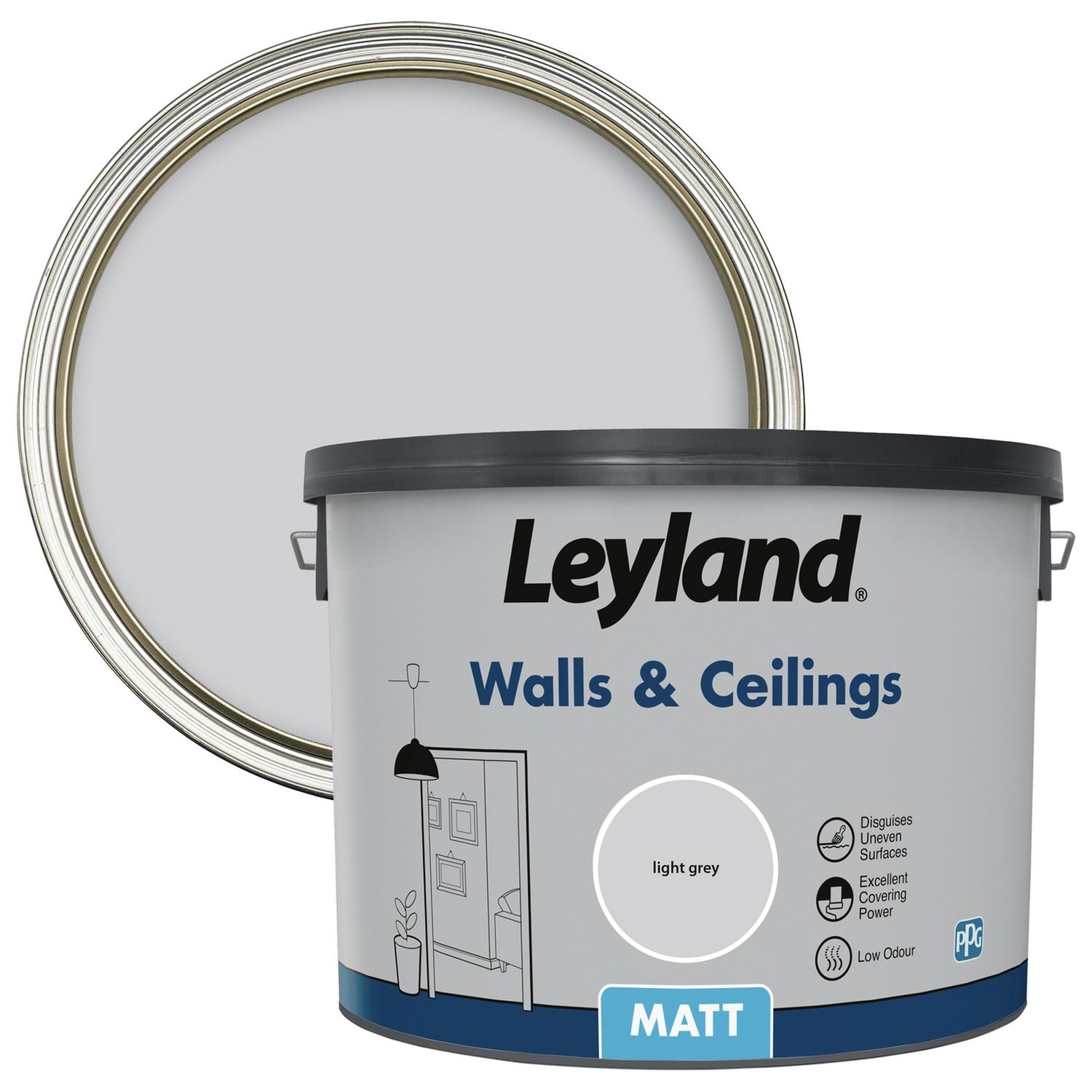 Leyland Wall & Ceiling Matt Paint Light Grey 10L, UK version