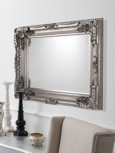 Next Gallery Home Silver Carved Louis Wall Mirror 119x89cm- Buy online at McGrocer
