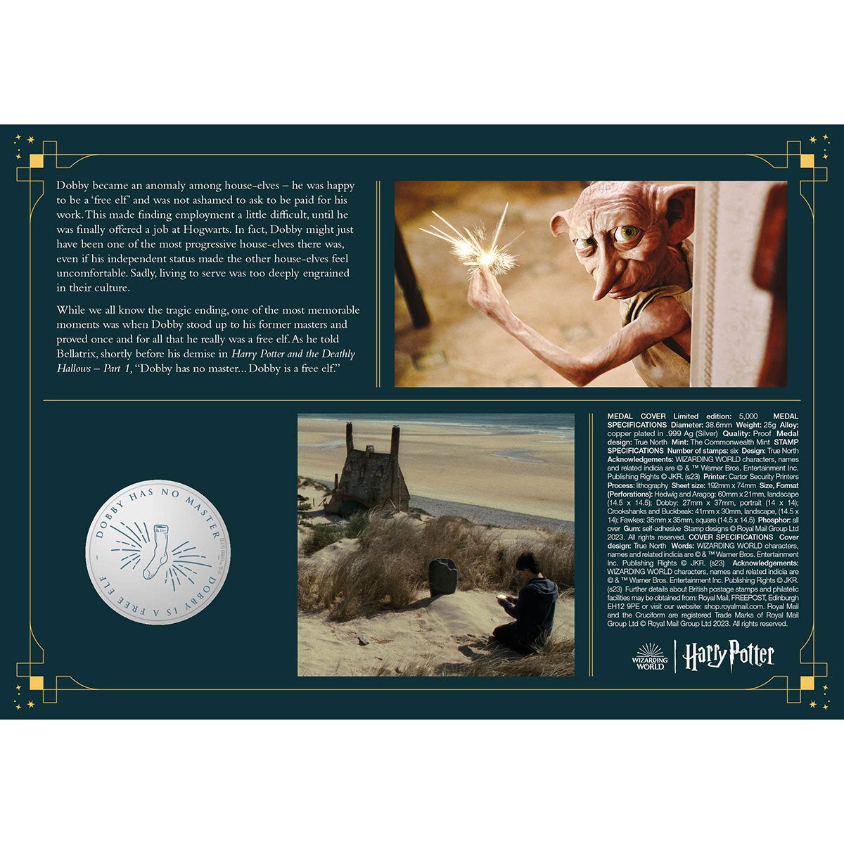 Royal Mail Harry Potter Dobby medal cover (British brand)