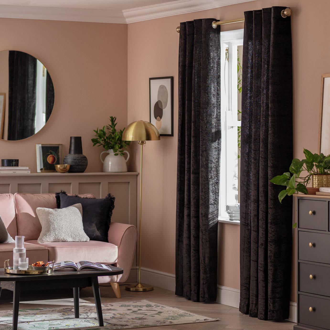 Argos Home black velvet eyelet curtains 117x183cm - British product