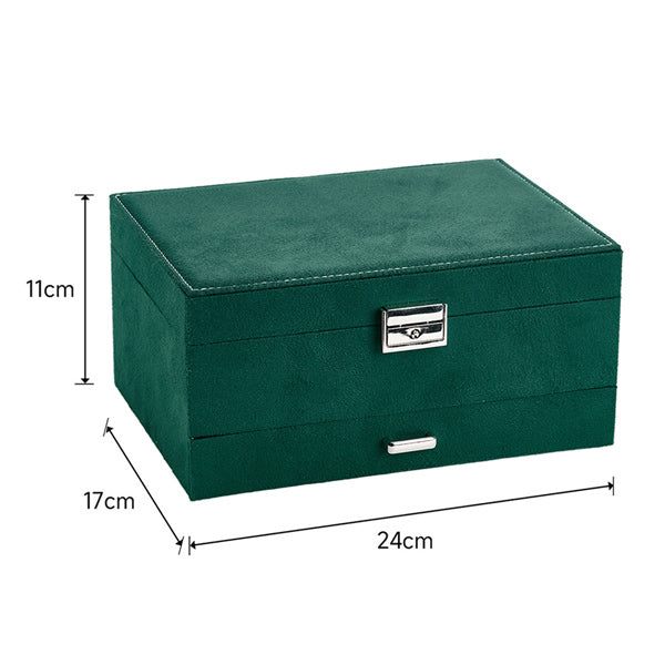 Livingandhome velvet jewellery box dark green - British product